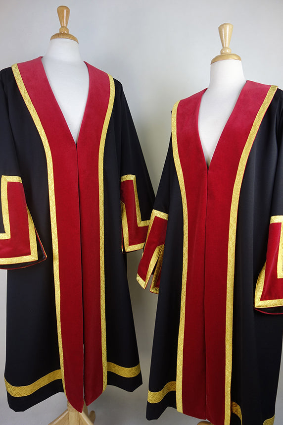 Traditional Style Mayoral Robe, Black Base, Red Velvet & Gold Edging